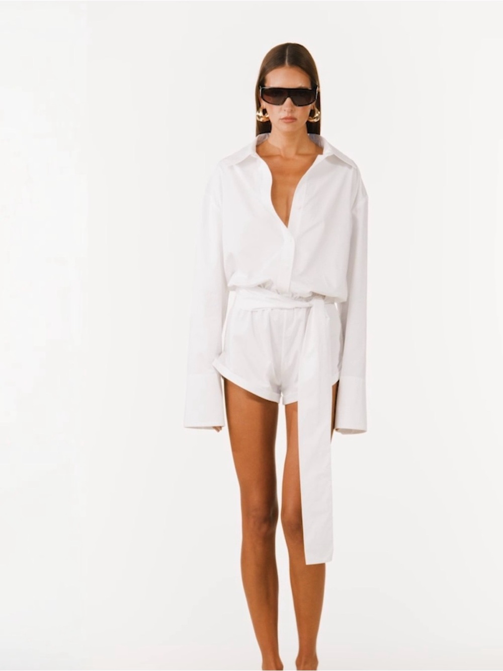 White High-Waist Tie-Waist Women's Shorts